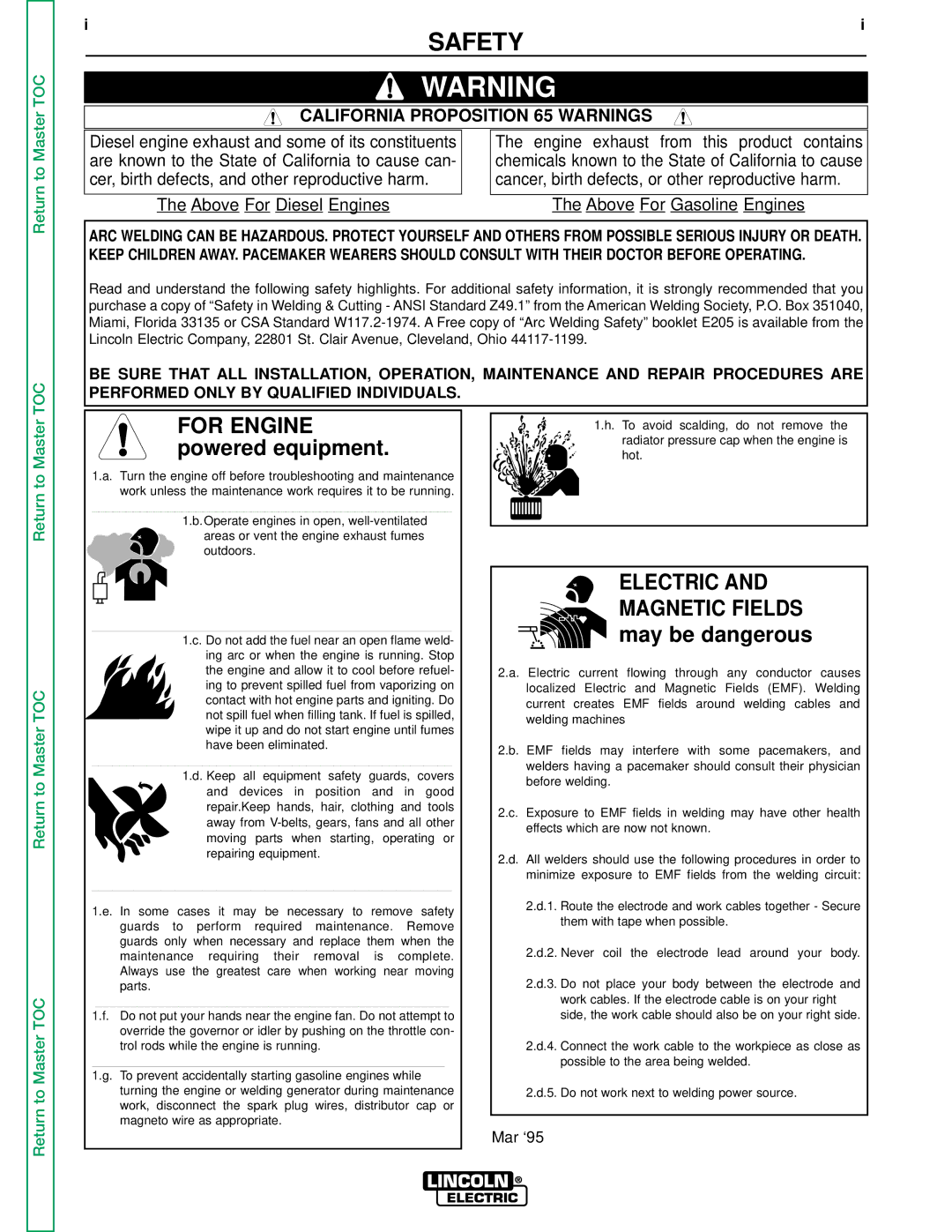 Lincoln Electric SVM120-A service manual Safety, California Proposition 65 Warnings 