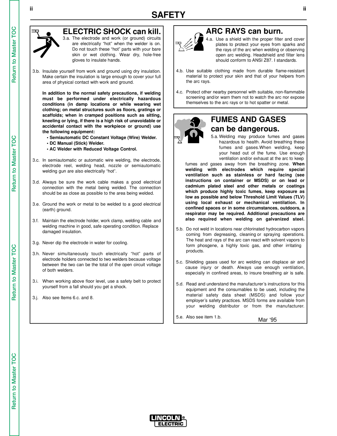 Lincoln Electric SVM120-A service manual Electric Shock can kill 