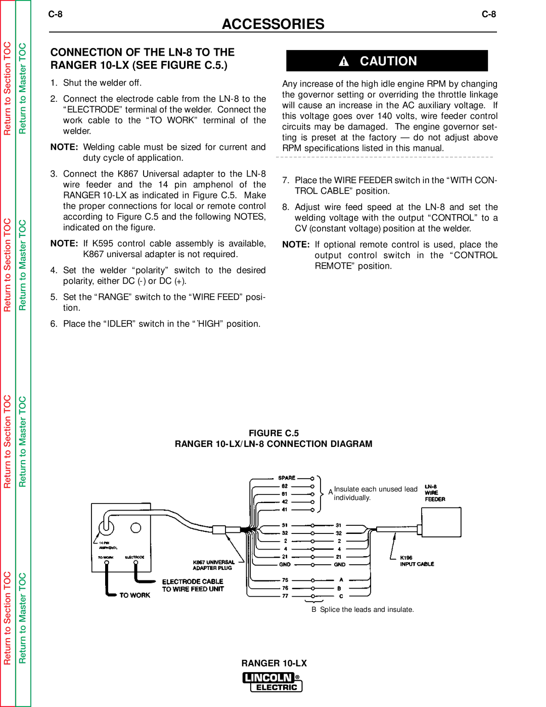 Lincoln Electric SVM120-A service manual Connection of the LN-8 to the Ranger 10-LX see Figure C.5 