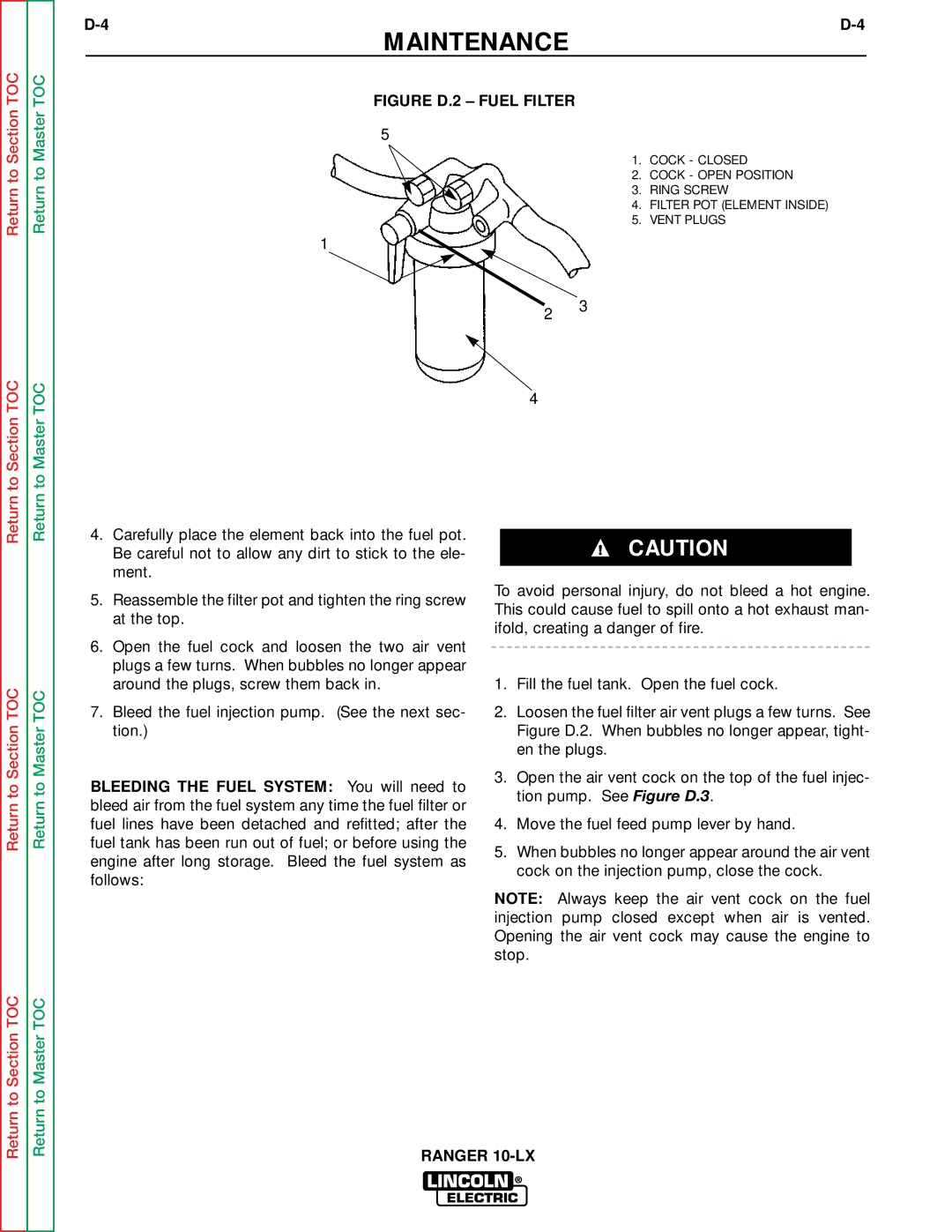 Lincoln Electric SVM120-A service manual Figure D.2 Fuel Filter 