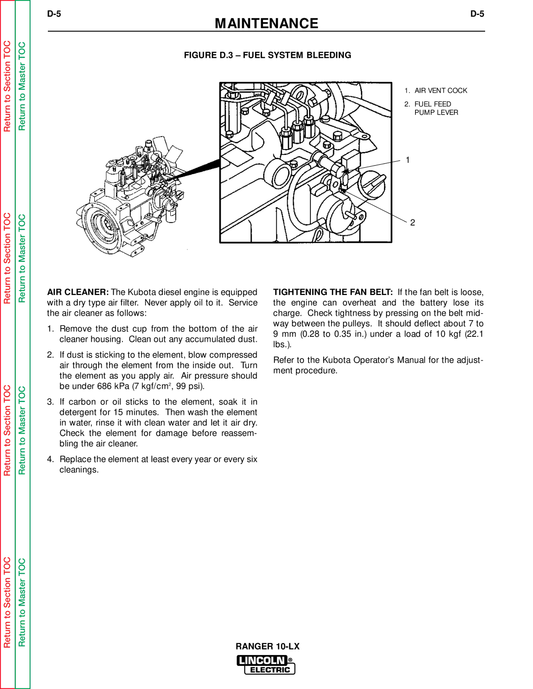 Lincoln Electric SVM120-A service manual Figure D.3 Fuel System Bleeding 