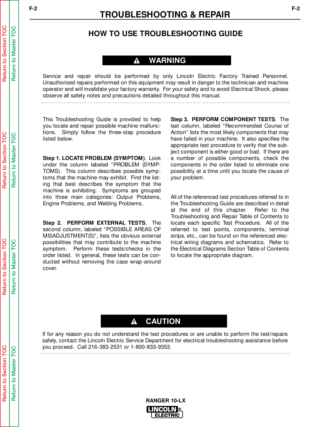 Lincoln Electric SVM120-A service manual Troubleshooting & Repair, HOW to USE Troubleshooting Guide 