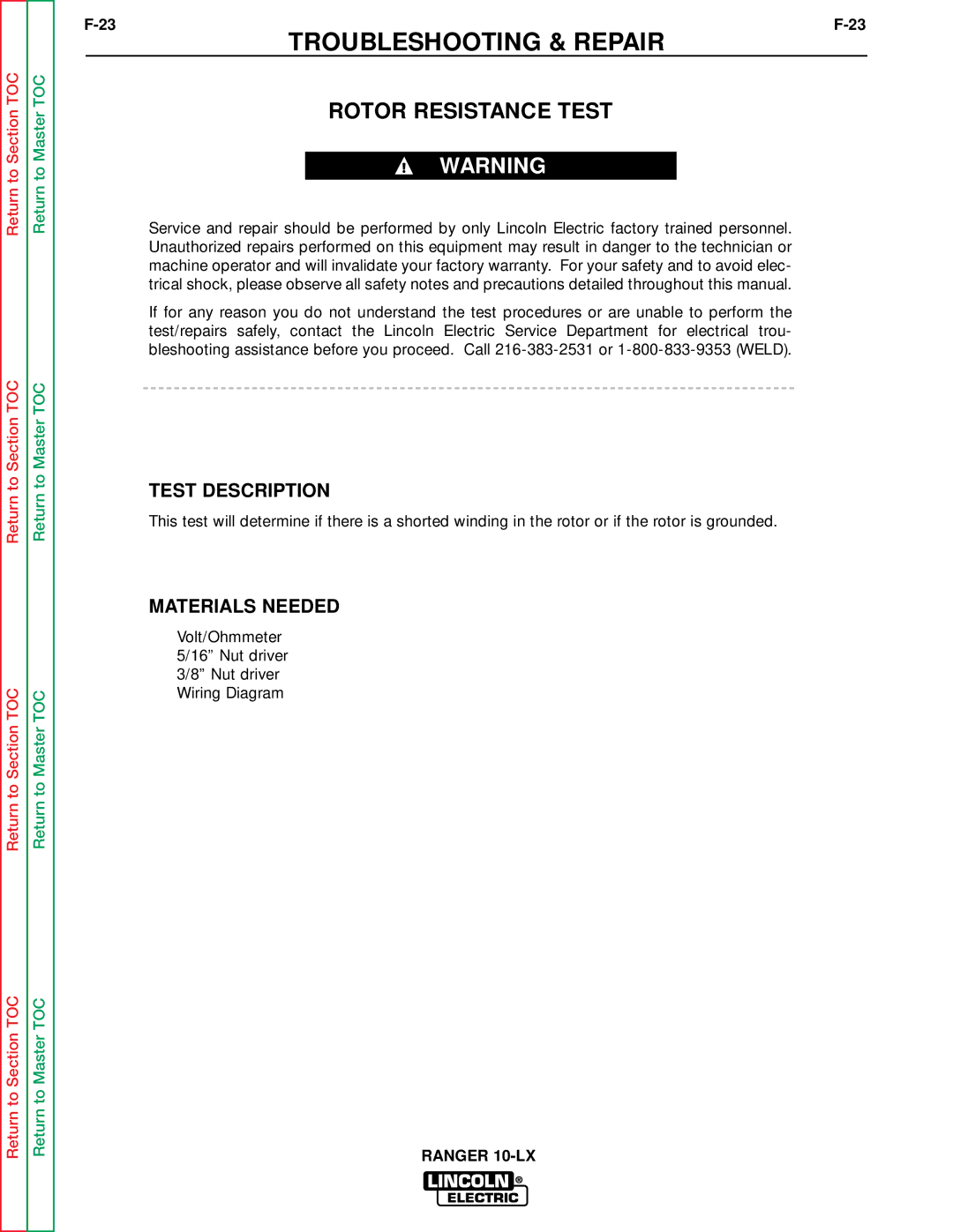 Lincoln Electric SVM120-A service manual Rotor Resistance Test 