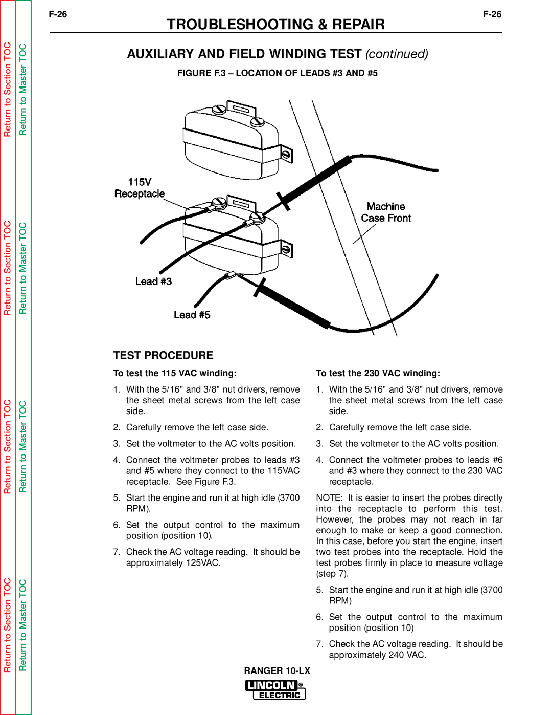 Lincoln Electric SVM120-A service manual Auxiliary and Field Winding Test 