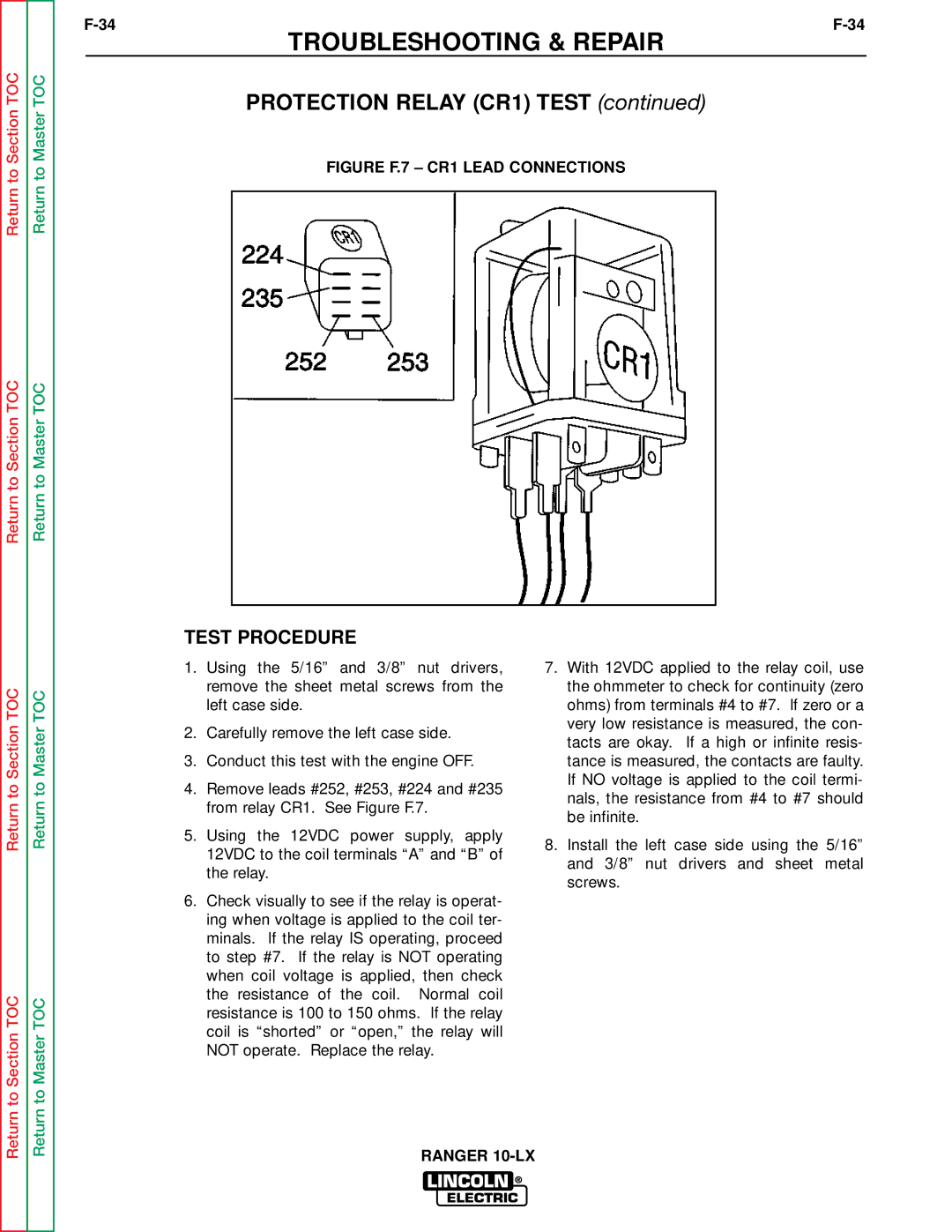 Lincoln Electric SVM120-A service manual Protection Relay CR1 Test 