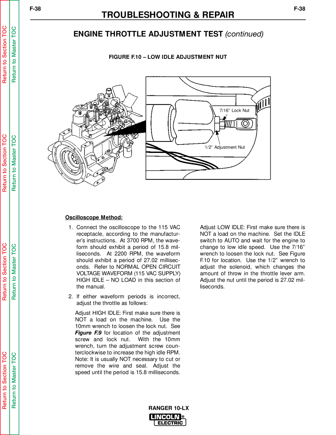 Lincoln Electric SVM120-A service manual Figure F.10 LOW Idle Adjustment NUT, Oscilloscope Method 