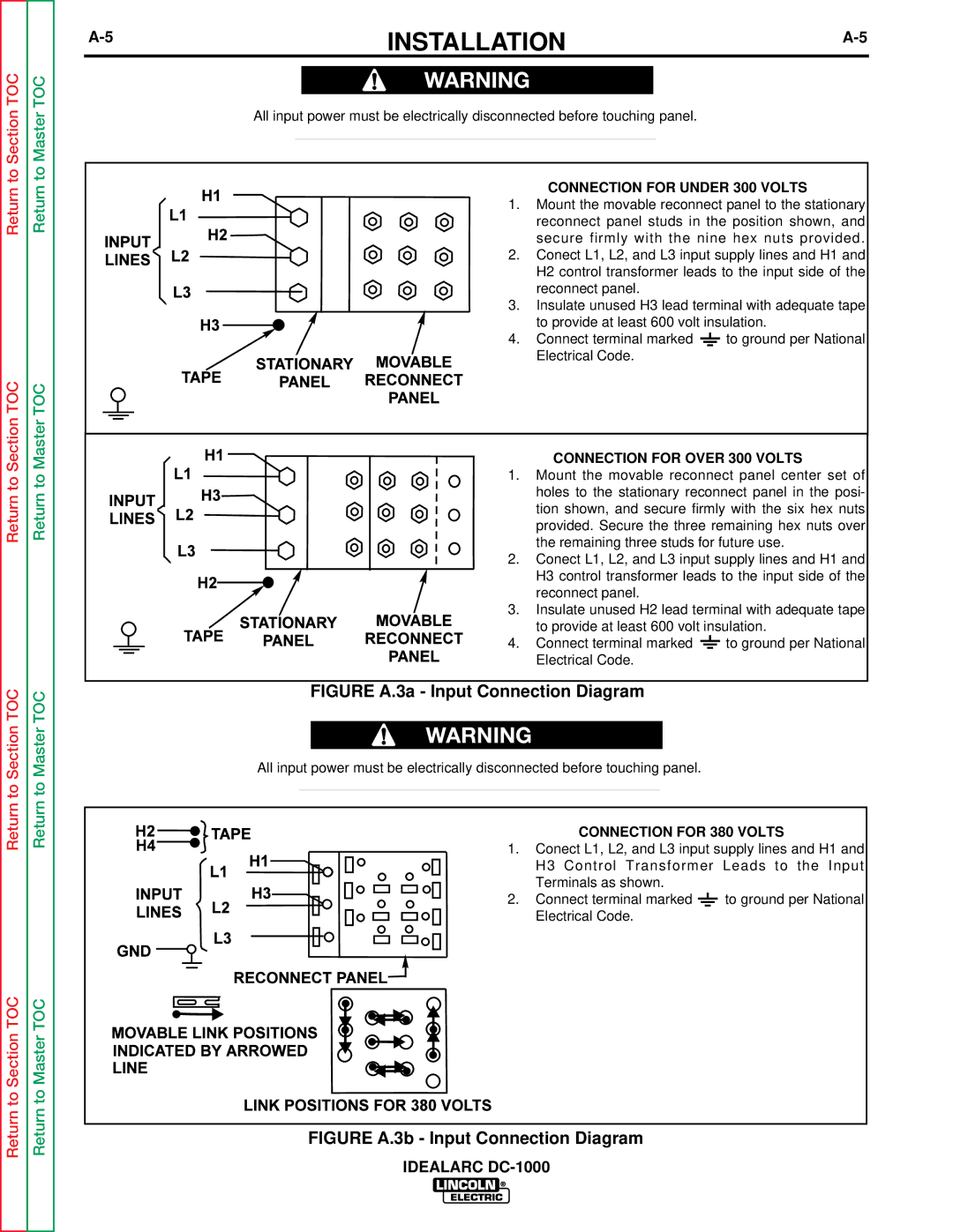 Lincoln Electric SVM123-A service manual Figure A.3a Input Connection Diagram 