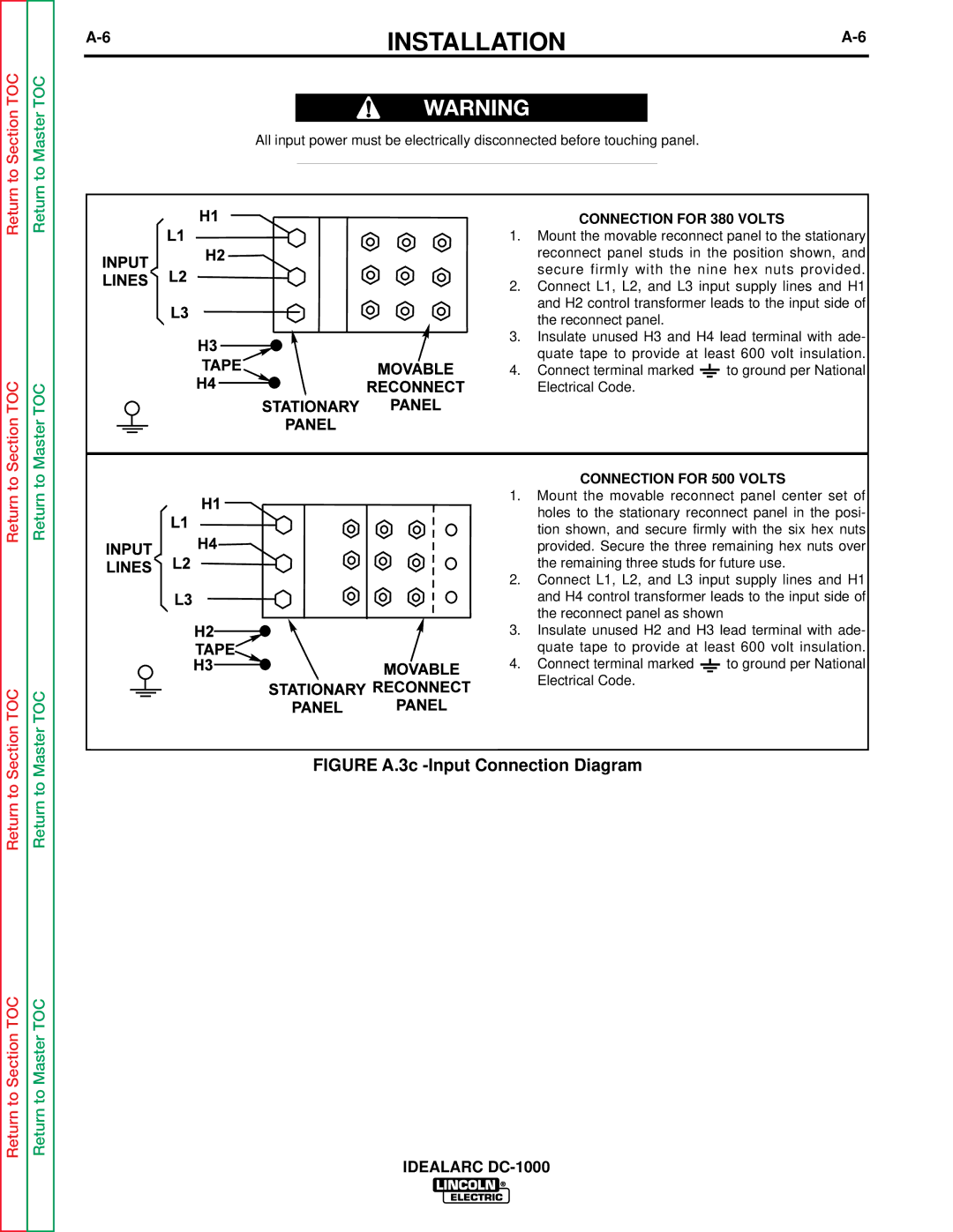 Lincoln Electric SVM123-A service manual Figure A.3c -Input Connection Diagram 