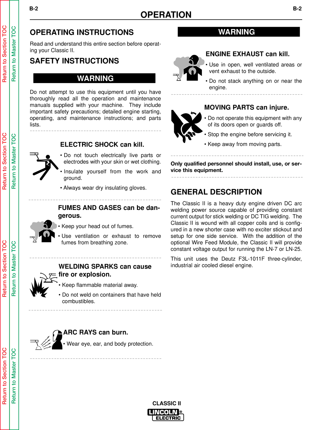 Lincoln Electric SVM125-A service manual Operation, Operating Instructions, Safety Instructions, General Description 