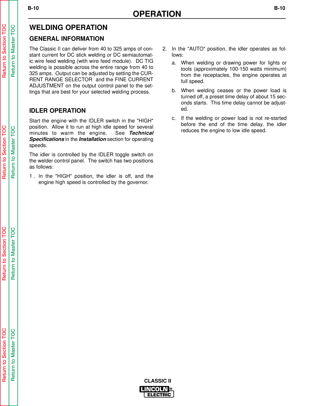 Lincoln Electric SVM125-A service manual Welding Operation, General Information, Idler Operation 