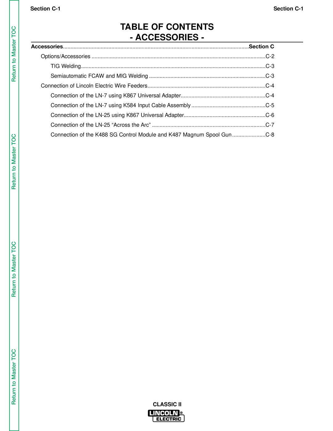 Lincoln Electric SVM125-A service manual Table of Contents Accessories 