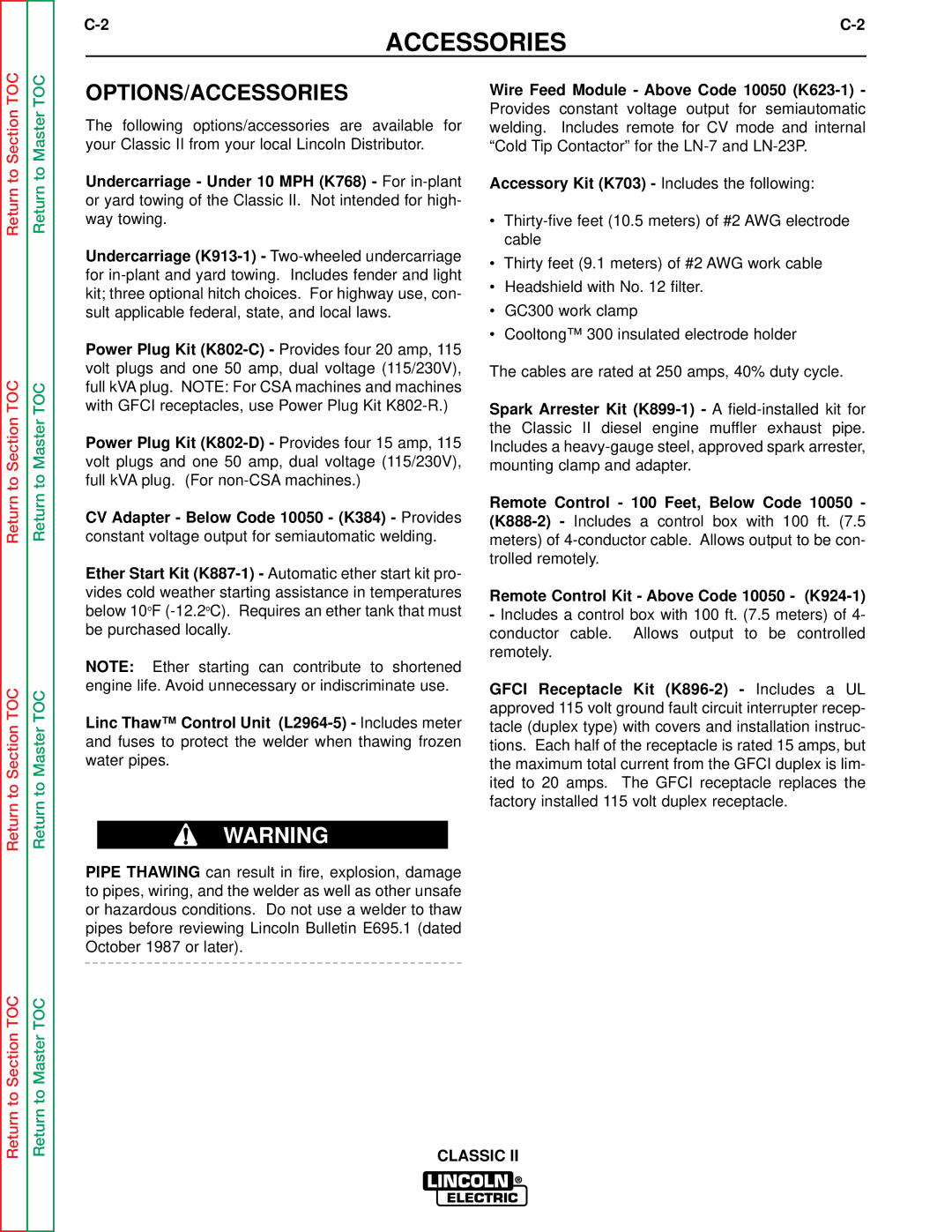 Lincoln Electric SVM125-A service manual Options/Accessories, Accessory Kit K703 Includes the following 