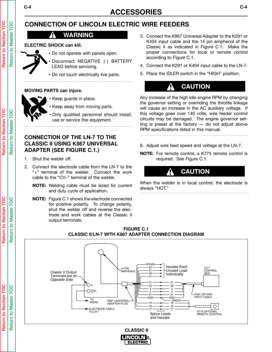 Lincoln Electric SVM125-A service manual Connection of Lincoln Electric Wire Feeders, Adapter see Figure C.1 