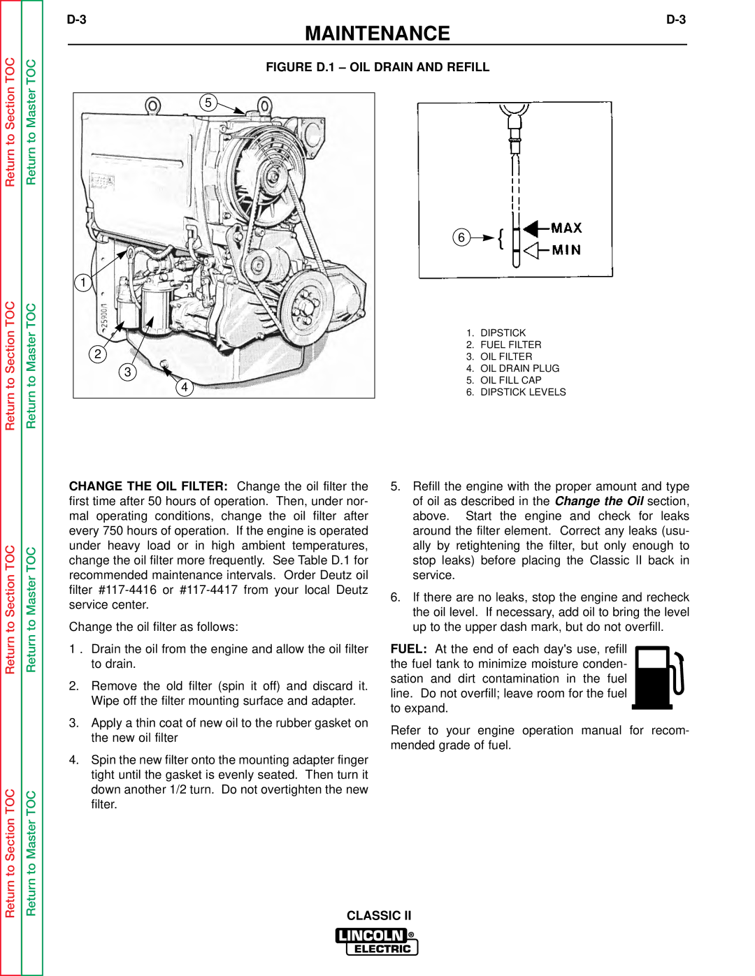 Lincoln Electric SVM125-A service manual Figure D.1 OIL Drain and Refill 