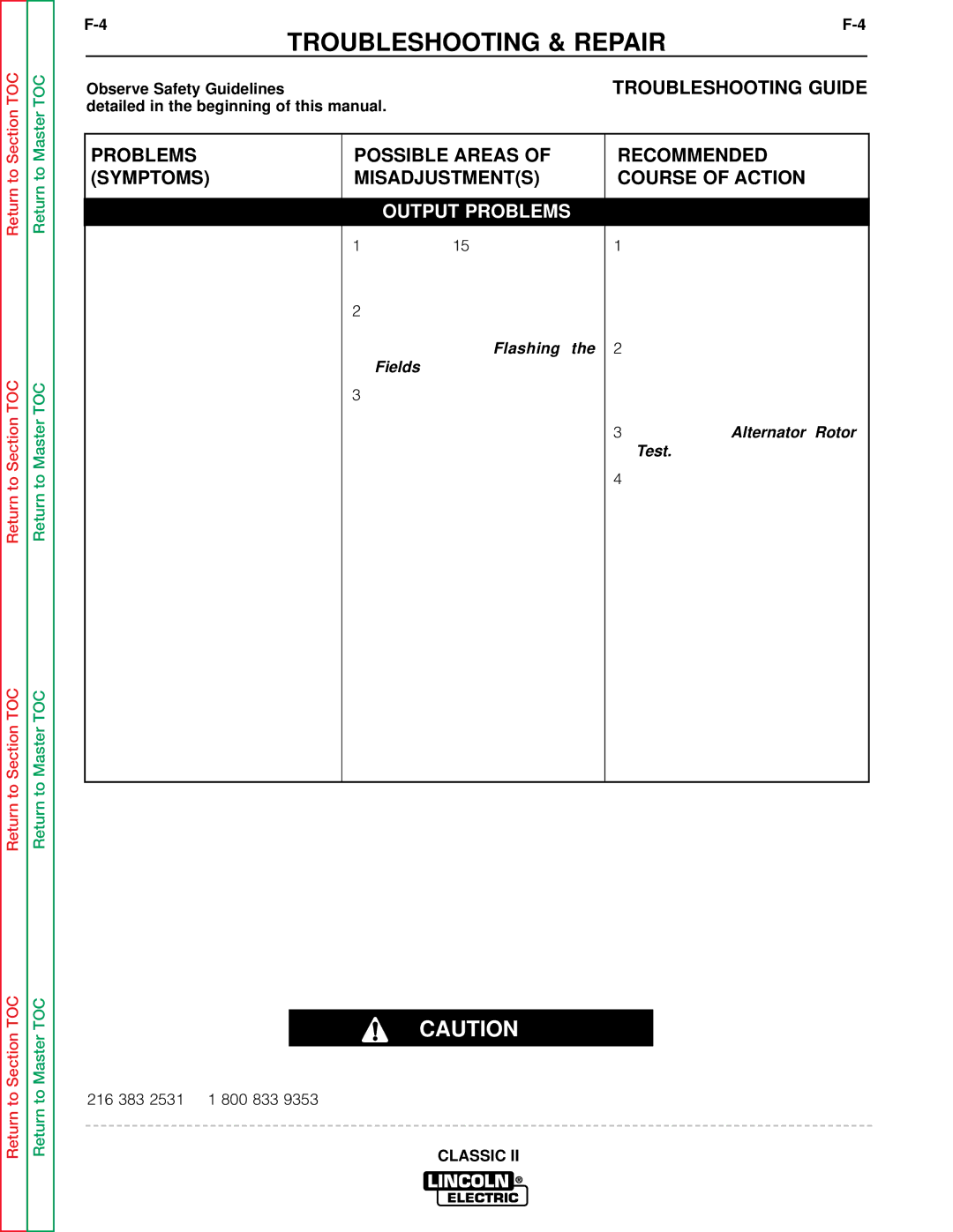 Lincoln Electric SVM125-A Troubleshooting Guide, Observe Safety Guidelines, Detailed in the beginning of this manual 