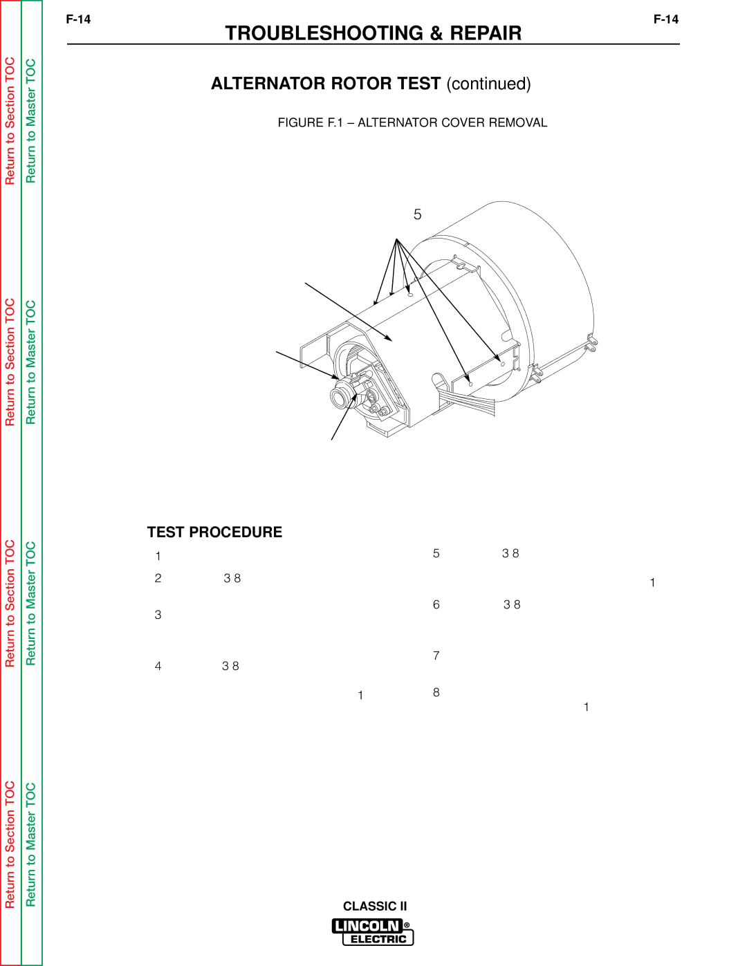 Lincoln Electric SVM125-A service manual Alternator Rotor Test, Test Procedure 