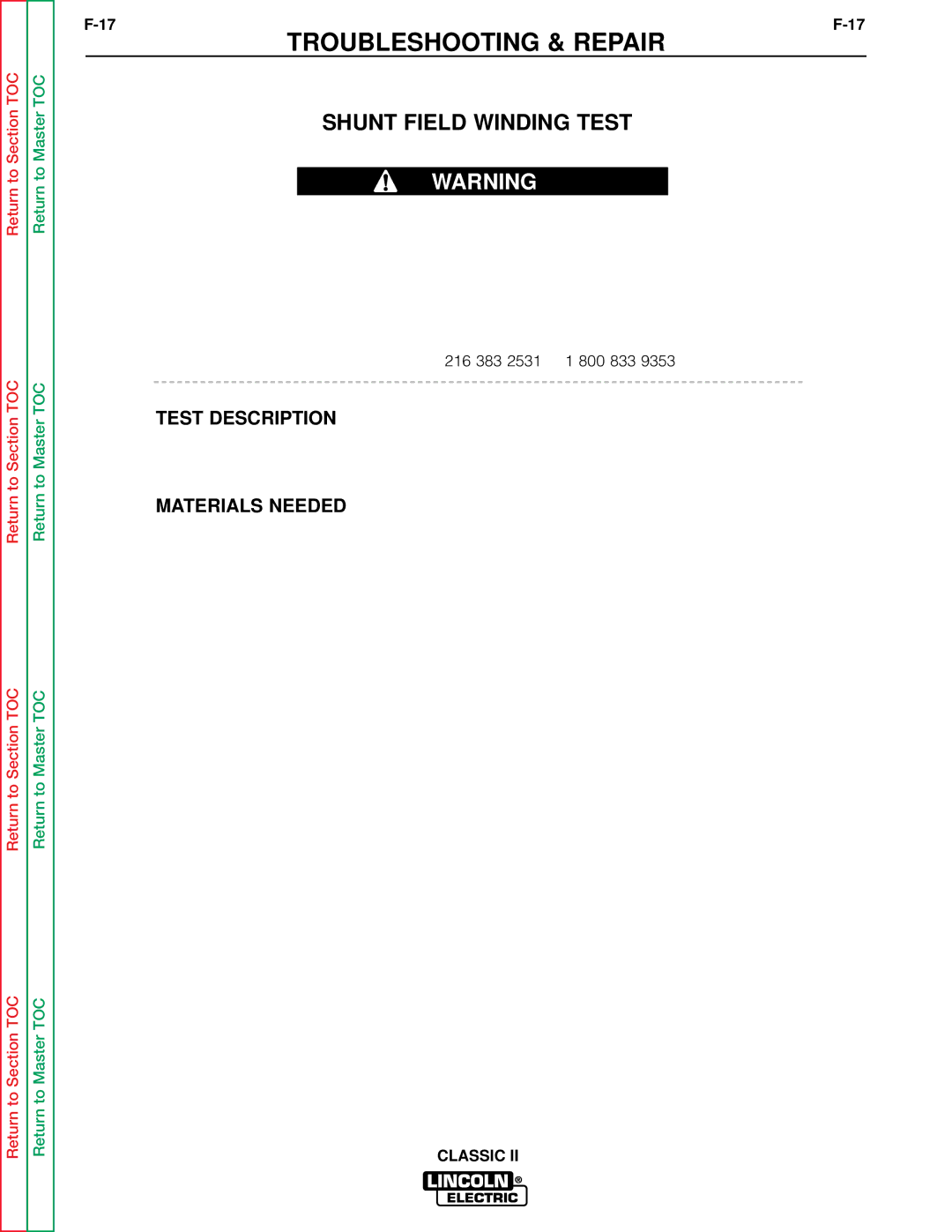 Lincoln Electric SVM125-A service manual Shunt Field Winding Test, Test Description 