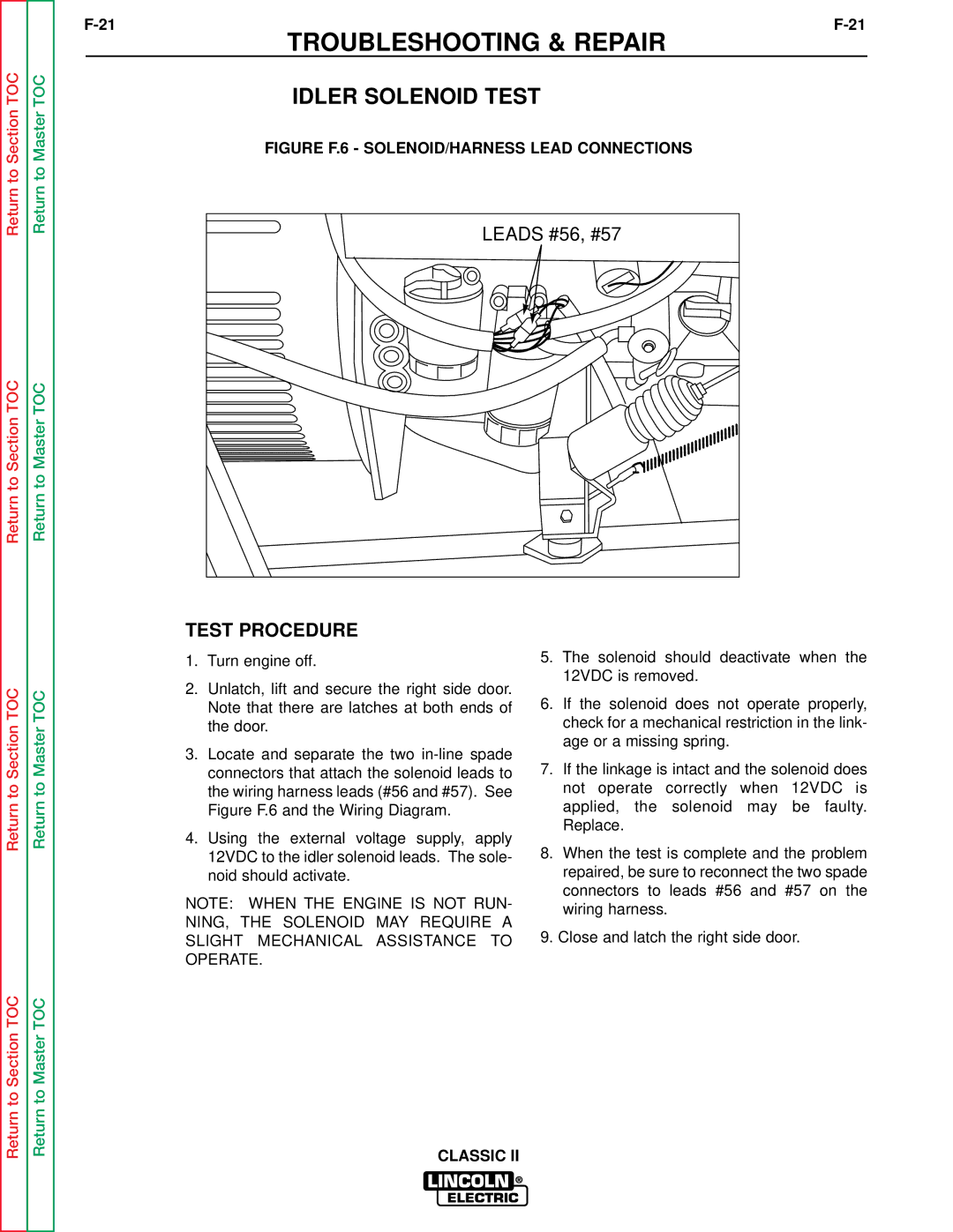 Lincoln Electric SVM125-A service manual Idler Solenoid Test 