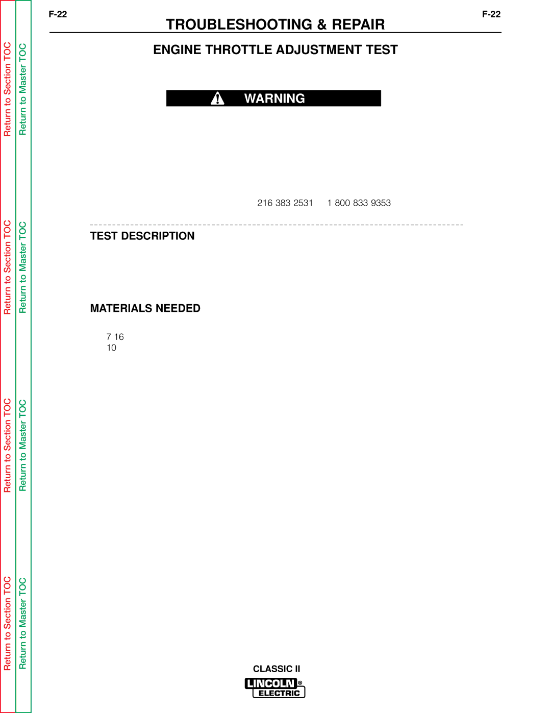 Lincoln Electric SVM125-A service manual Engine Throttle Adjustment Test 