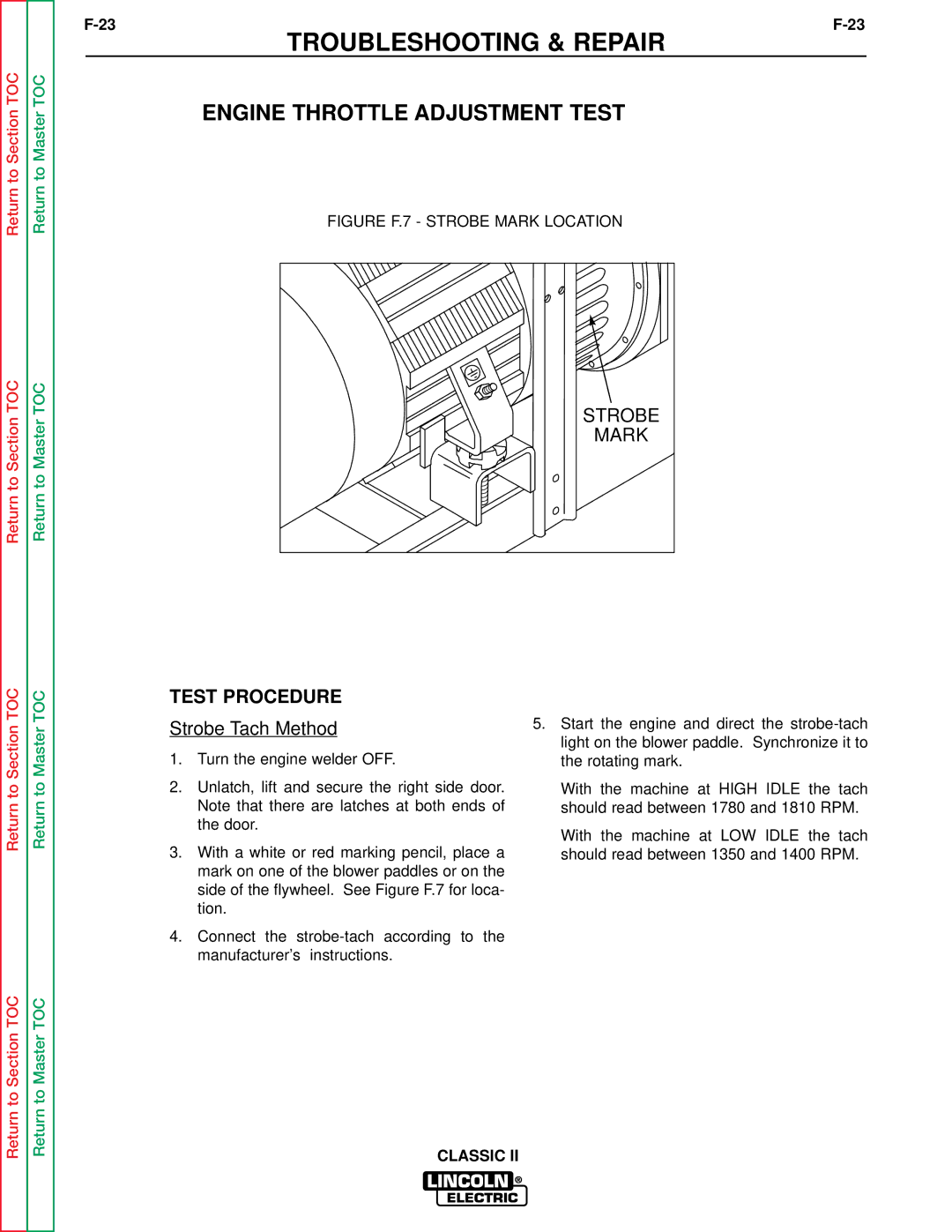 Lincoln Electric SVM125-A service manual Engine Throttle Adjustment Test 