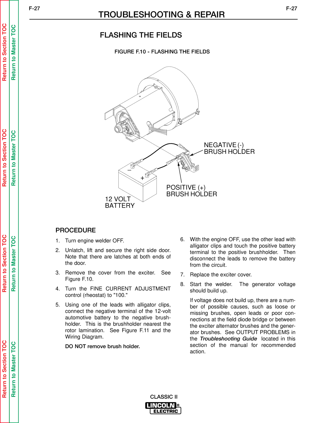 Lincoln Electric SVM125-A service manual Procedure, Do not remove brush holder 