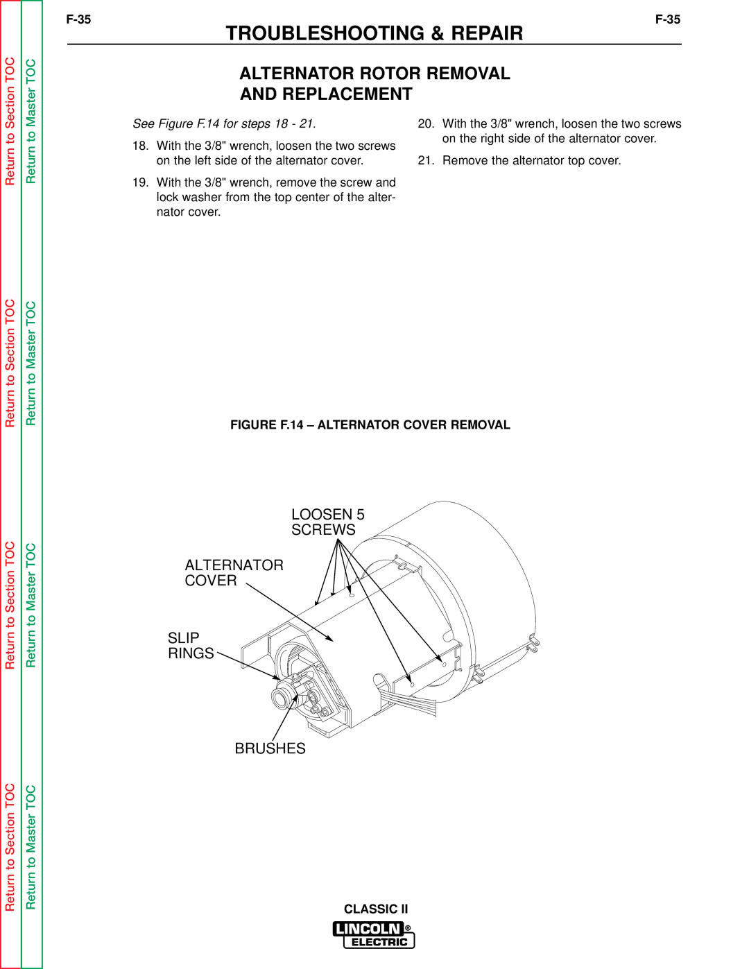 Lincoln Electric SVM125-A service manual Figure F.14 Alternator Cover Removal 