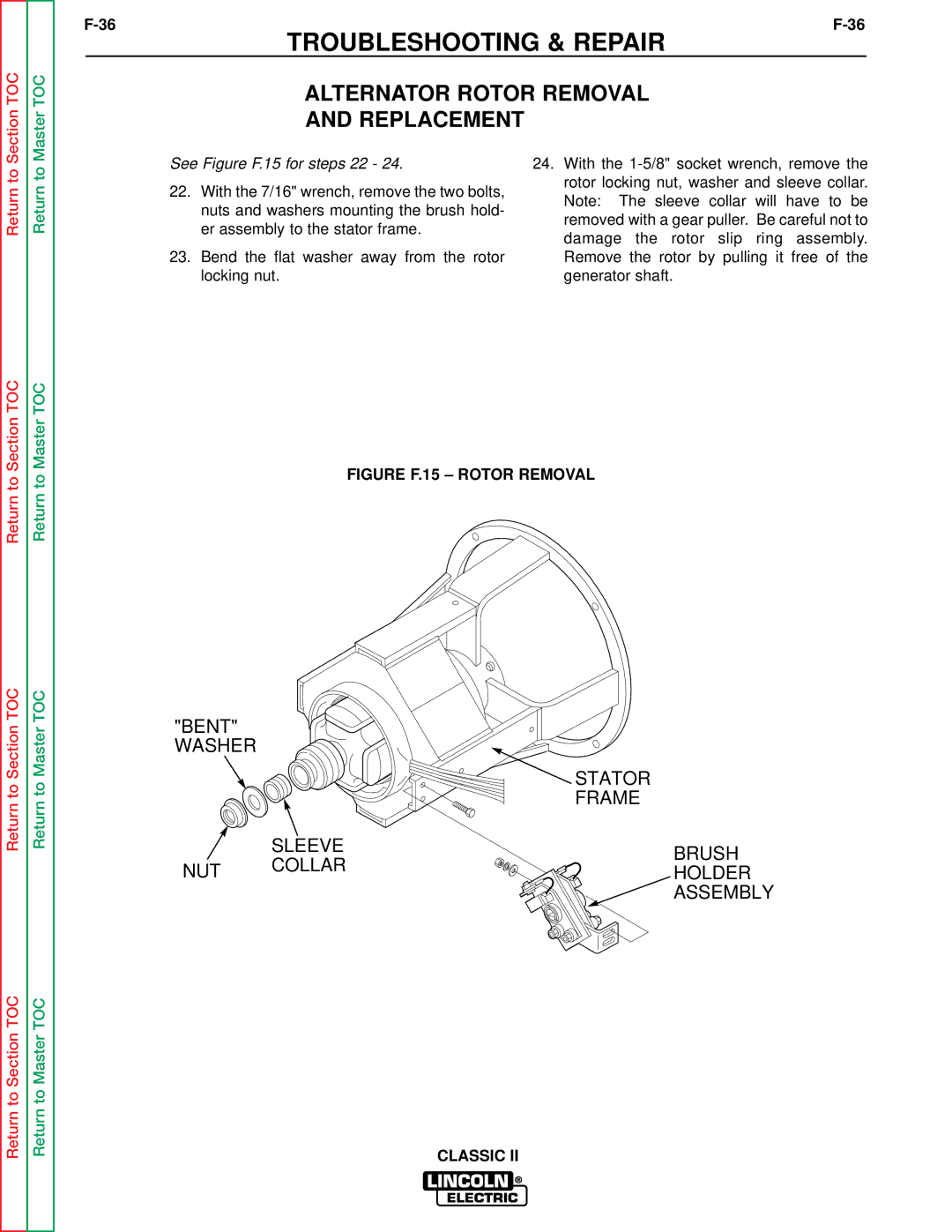Lincoln Electric SVM125-A service manual Figure F.15 Rotor Removal 