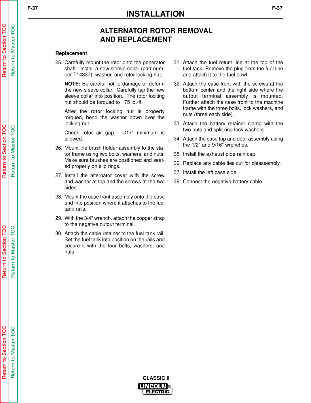 Lincoln Electric SVM125-A service manual Installation, Replacement 