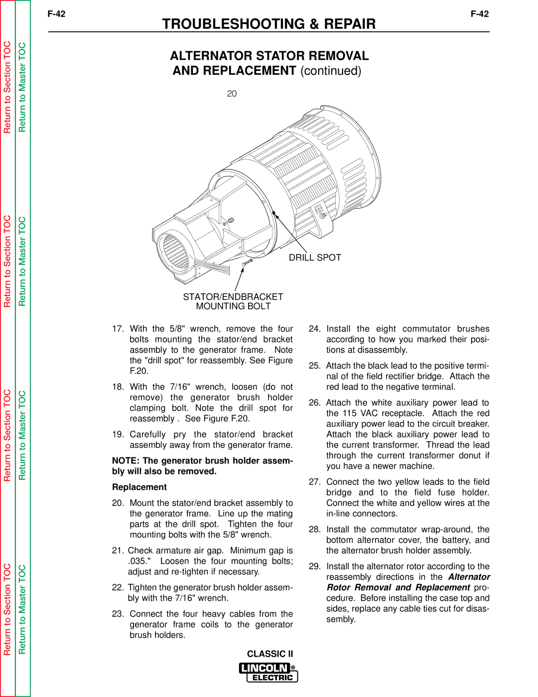 Lincoln Electric SVM125-A service manual Drill Spot STATOR/ENDBRACKET Mounting Bolt 