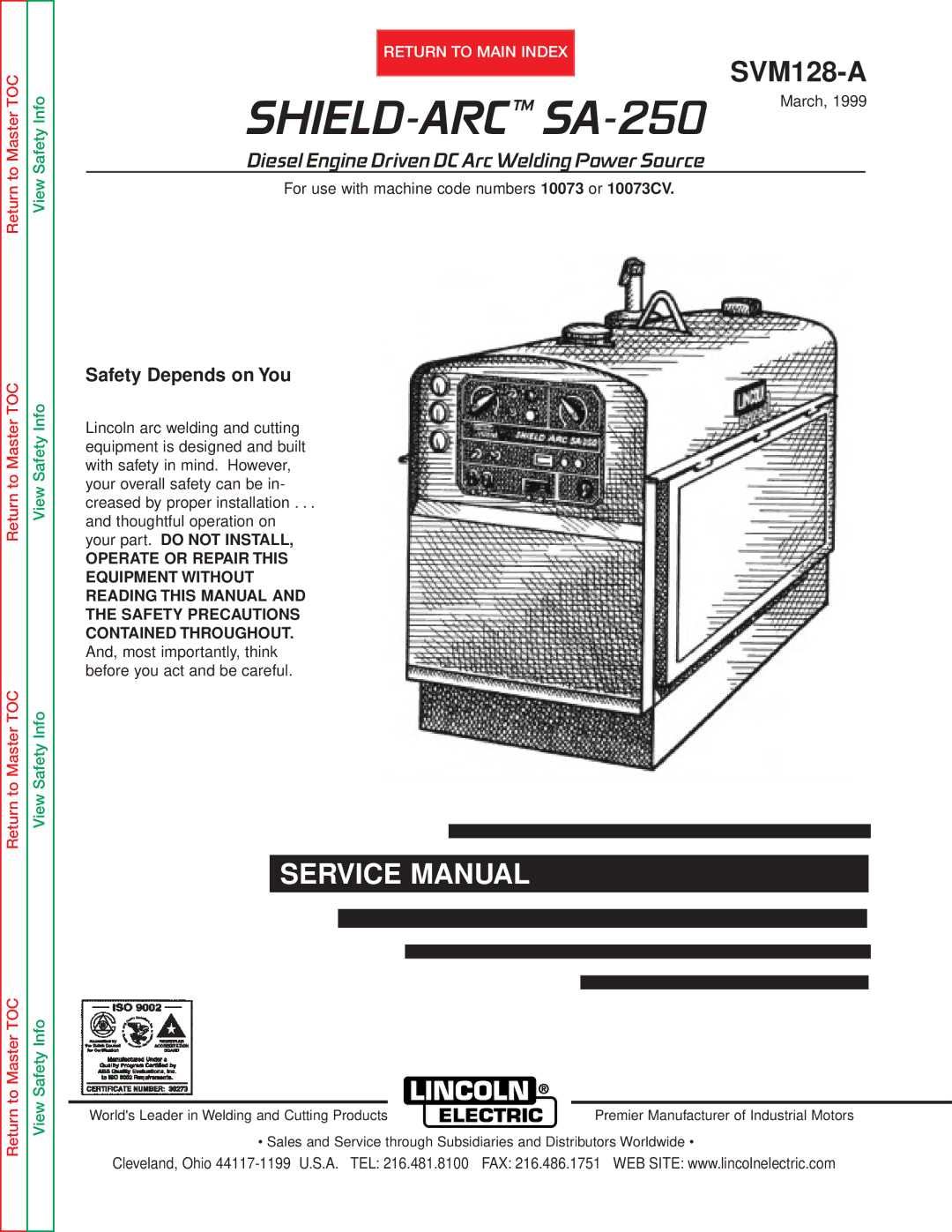 Lincoln Electric SVM128-A service manual SHIELD-ARCTMSA-250 