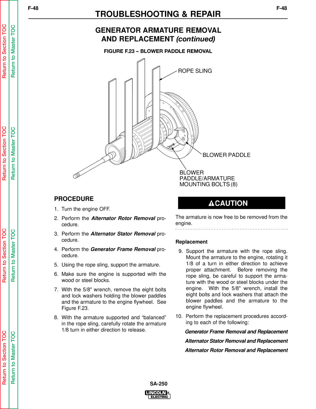 Lincoln Electric SVM128-A service manual Generator Armature Removal, Figure F.23 Blower Paddle Removal 