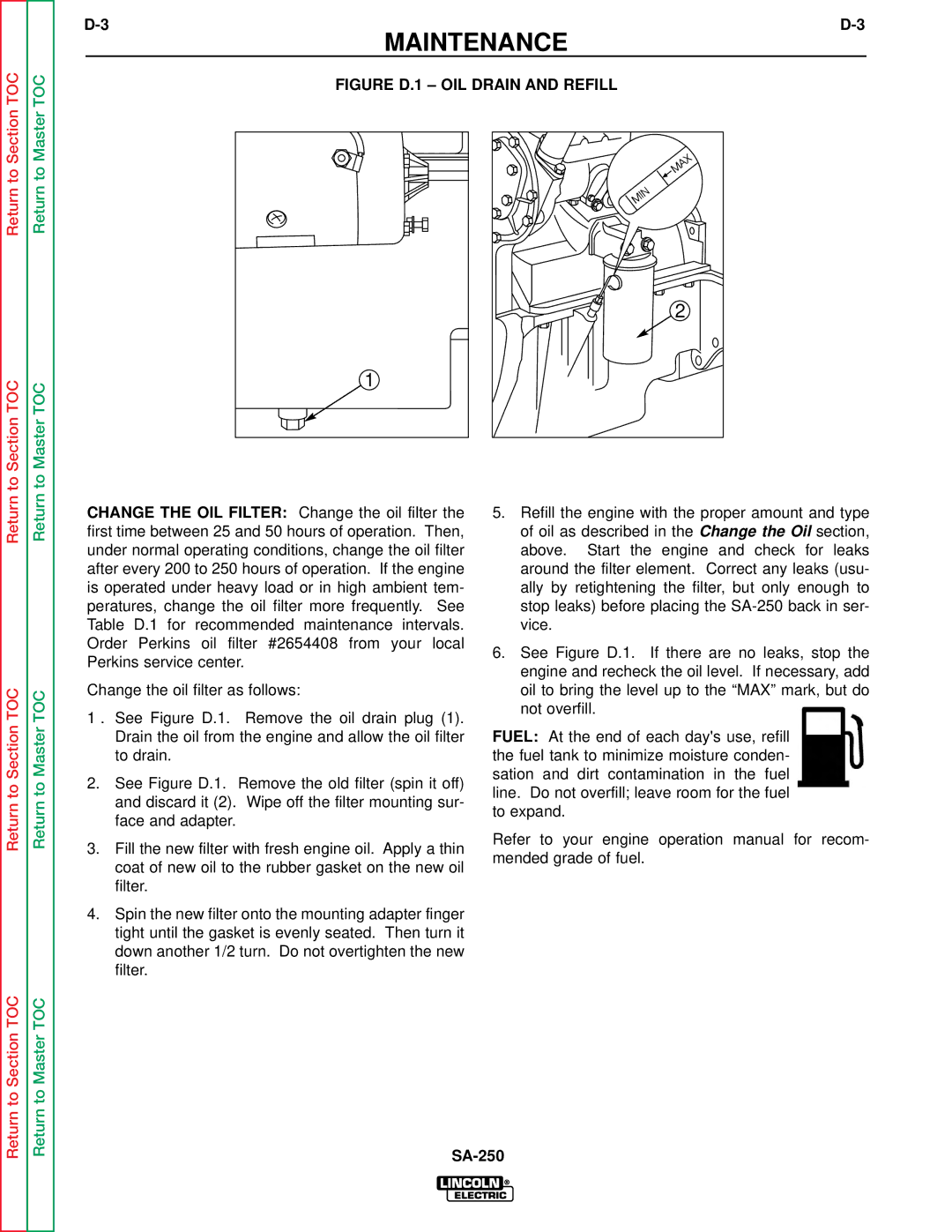 Lincoln Electric SVM128-A service manual Figure D.1 OIL Drain and Refill 