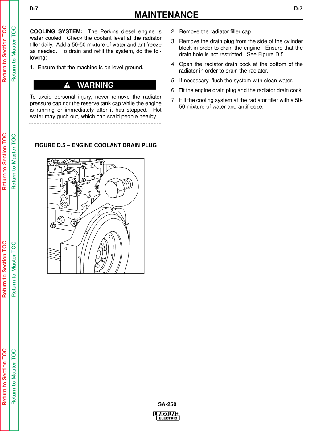 Lincoln Electric SVM128-A service manual Figure D.5 Engine Coolant Drain Plug 