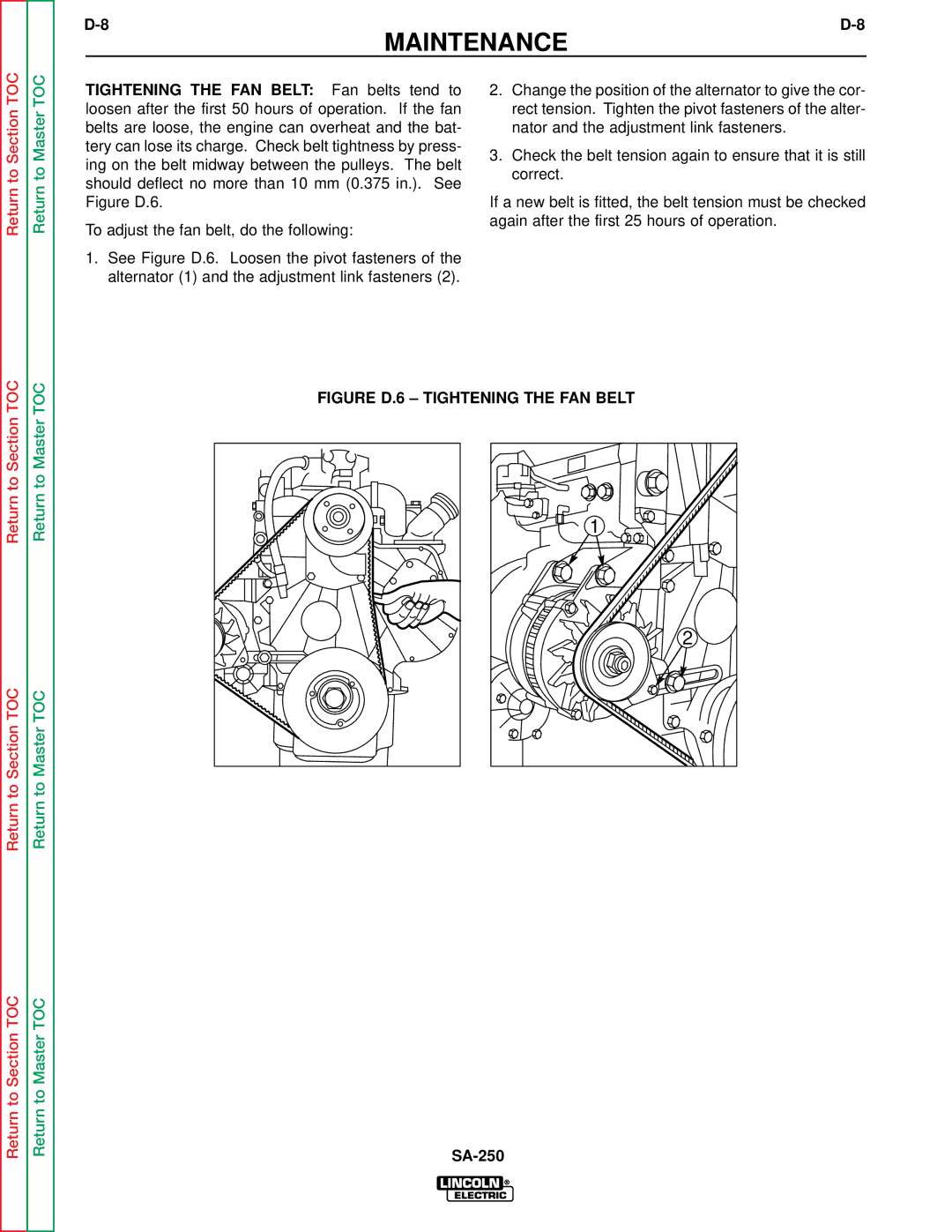 Lincoln Electric SVM128-A service manual Figure D.6 Tightening the FAN Belt 