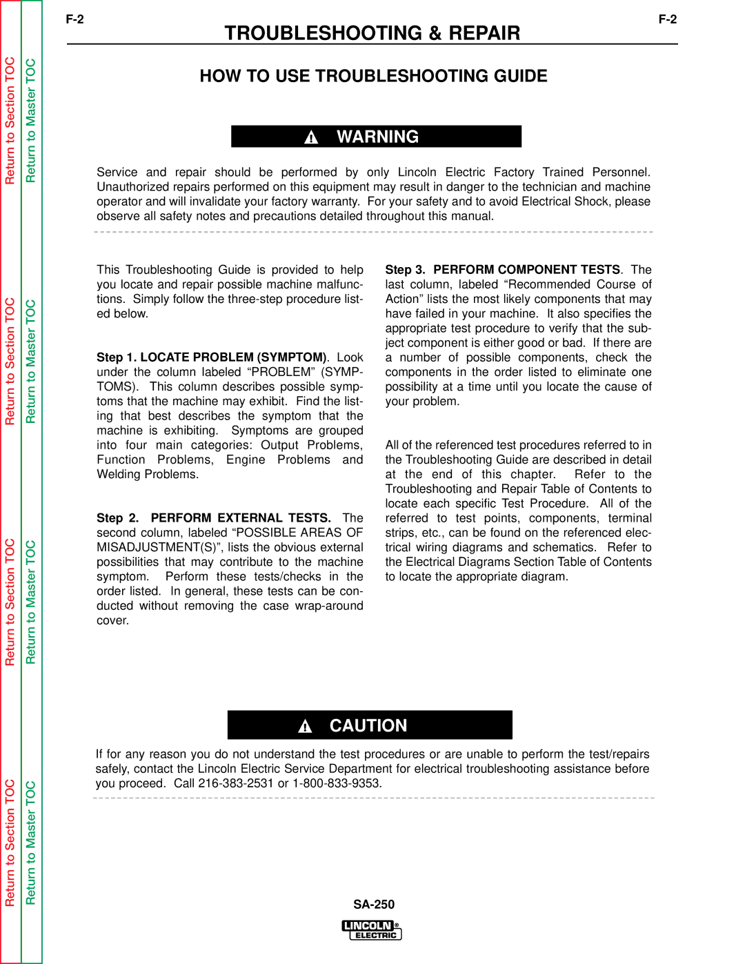 Lincoln Electric SVM128-A service manual Troubleshooting & Repair, HOW to USE Troubleshooting Guide 