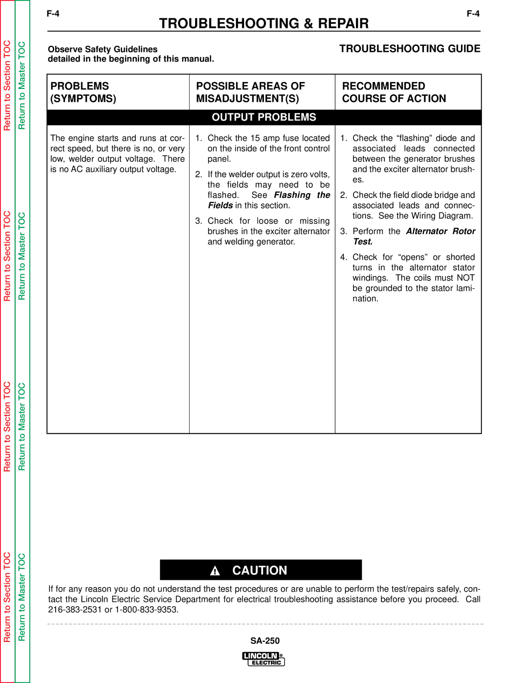 Lincoln Electric SVM128-A Troubleshooting Guide, Observe Safety Guidelines, Detailed in the beginning of this manual 