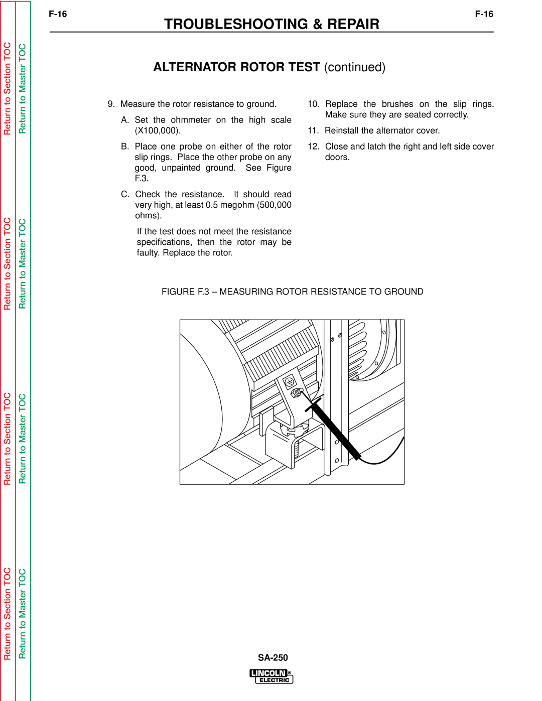 Lincoln Electric SVM128-A service manual Figure F.3 Measuring Rotor Resistance to Ground 