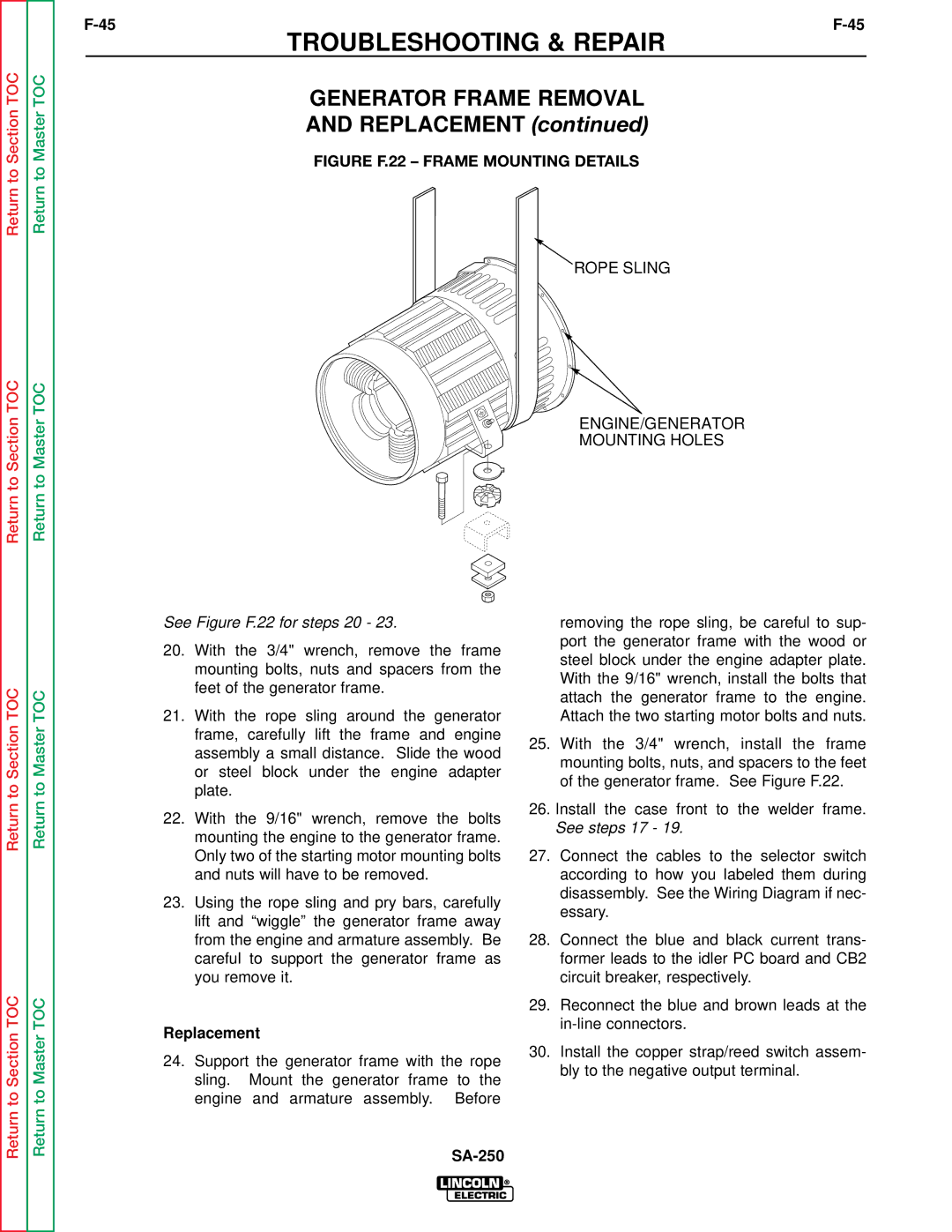 Lincoln Electric SVM128-A service manual Rope Sling ENGINE/GENERATOR Mounting Holes 