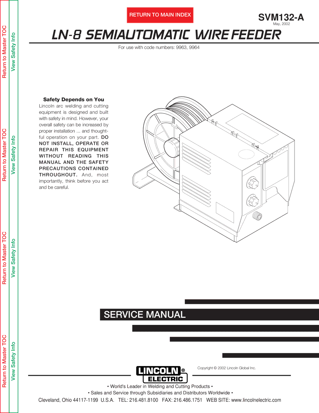 Lincoln Electric SVM132-A service manual LN-8 Semiautomatic Wire Feeder 