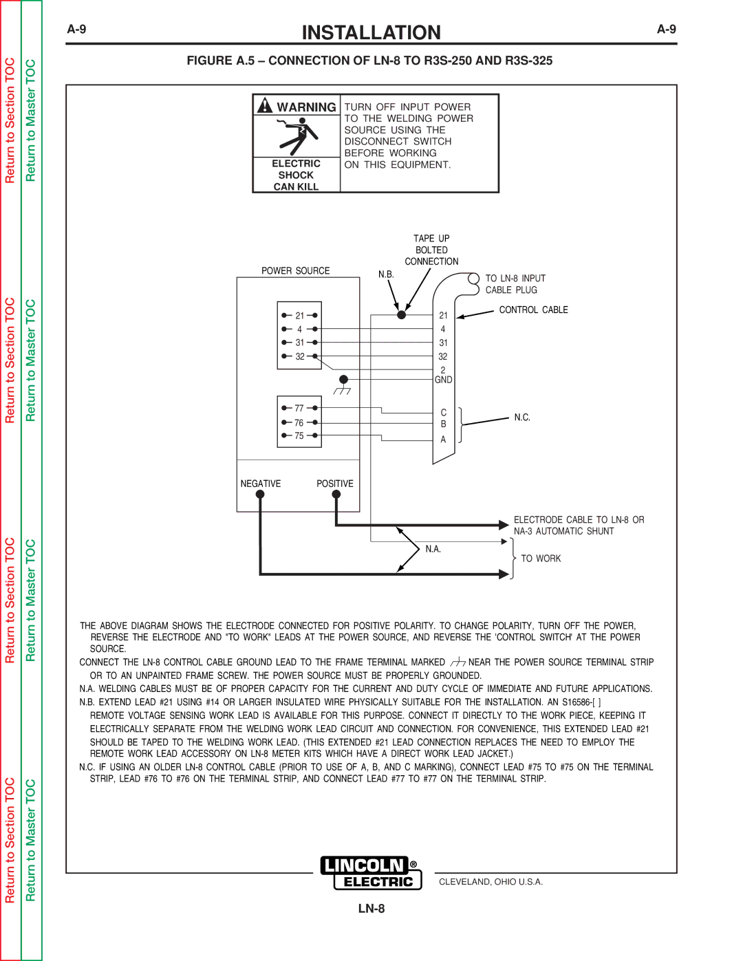 Lincoln Electric SVM132-A service manual 9A-9, Figure A.5 Connection of LN-8 to R3S-250 and R3S-325 