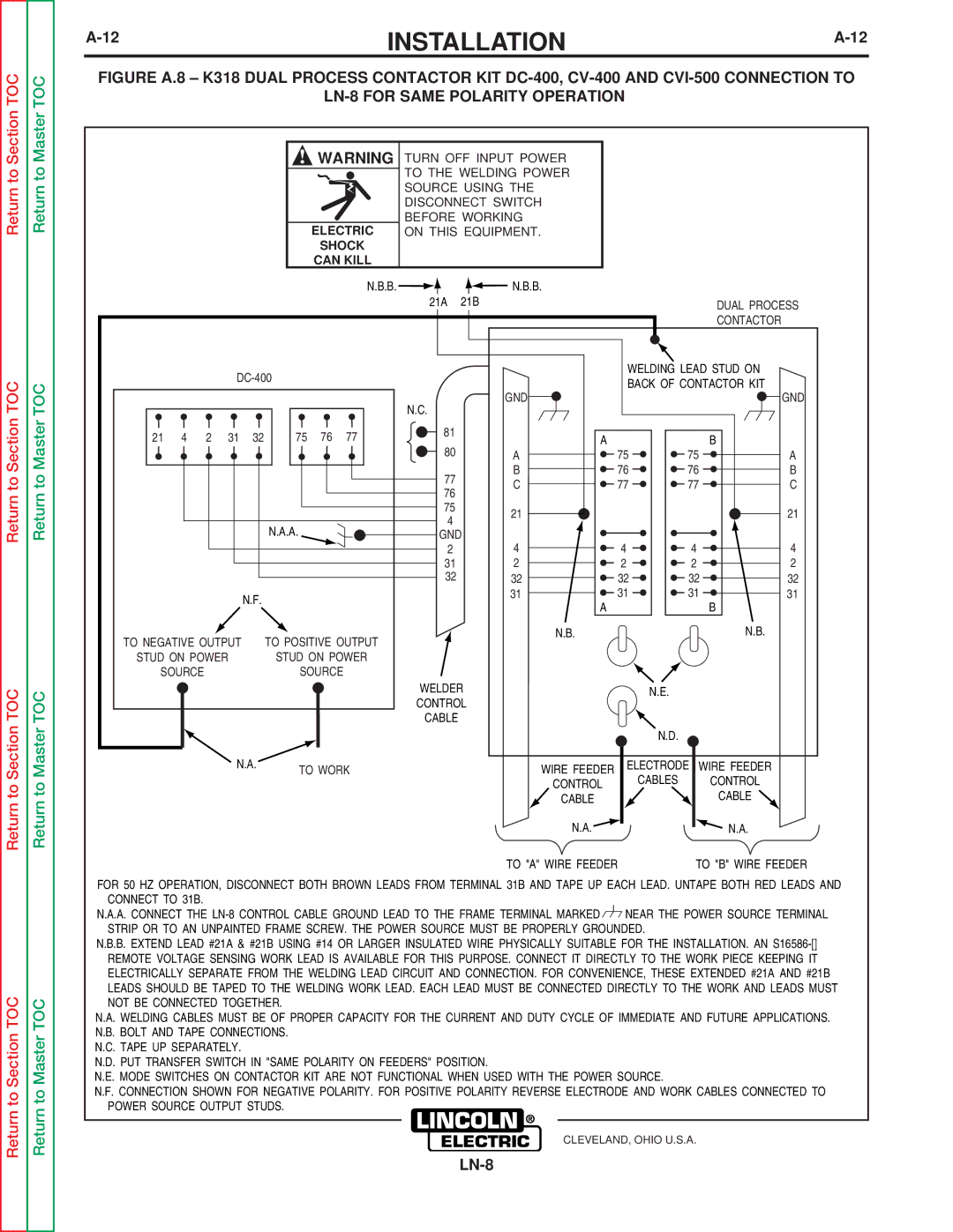 Lincoln Electric SVM132-A service manual LN-8 for Same Polarity Operation 