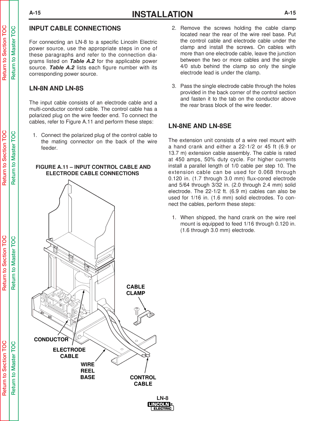 Lincoln Electric SVM132-A service manual Input Cable Connections, LN-8N and LN-8S, LN-8NE and LN-8SE 