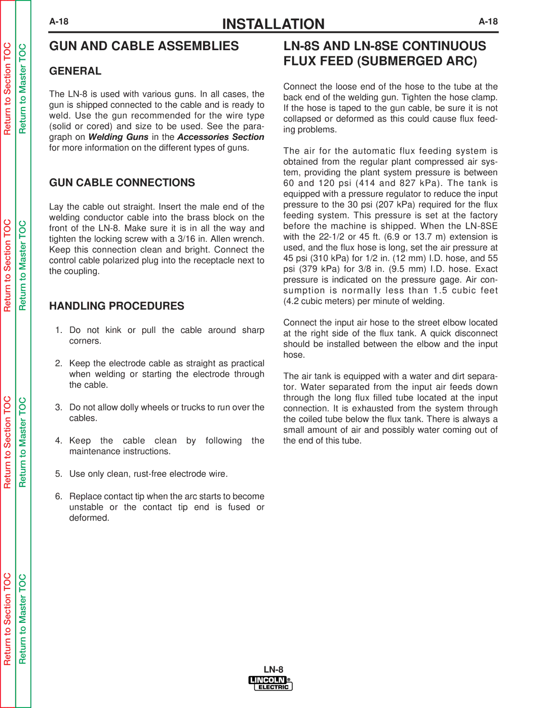 Lincoln Electric SVM132-A GUN and Cable Assemblies, LN-8S and LN-8SE Continuous Flux Feed Submerged ARC, General 