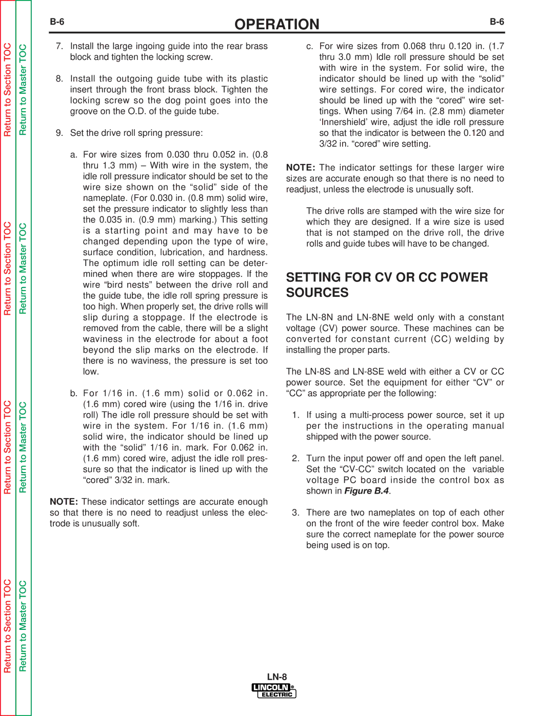 Lincoln Electric SVM132-A service manual Setting for CV or CC Power Sources 