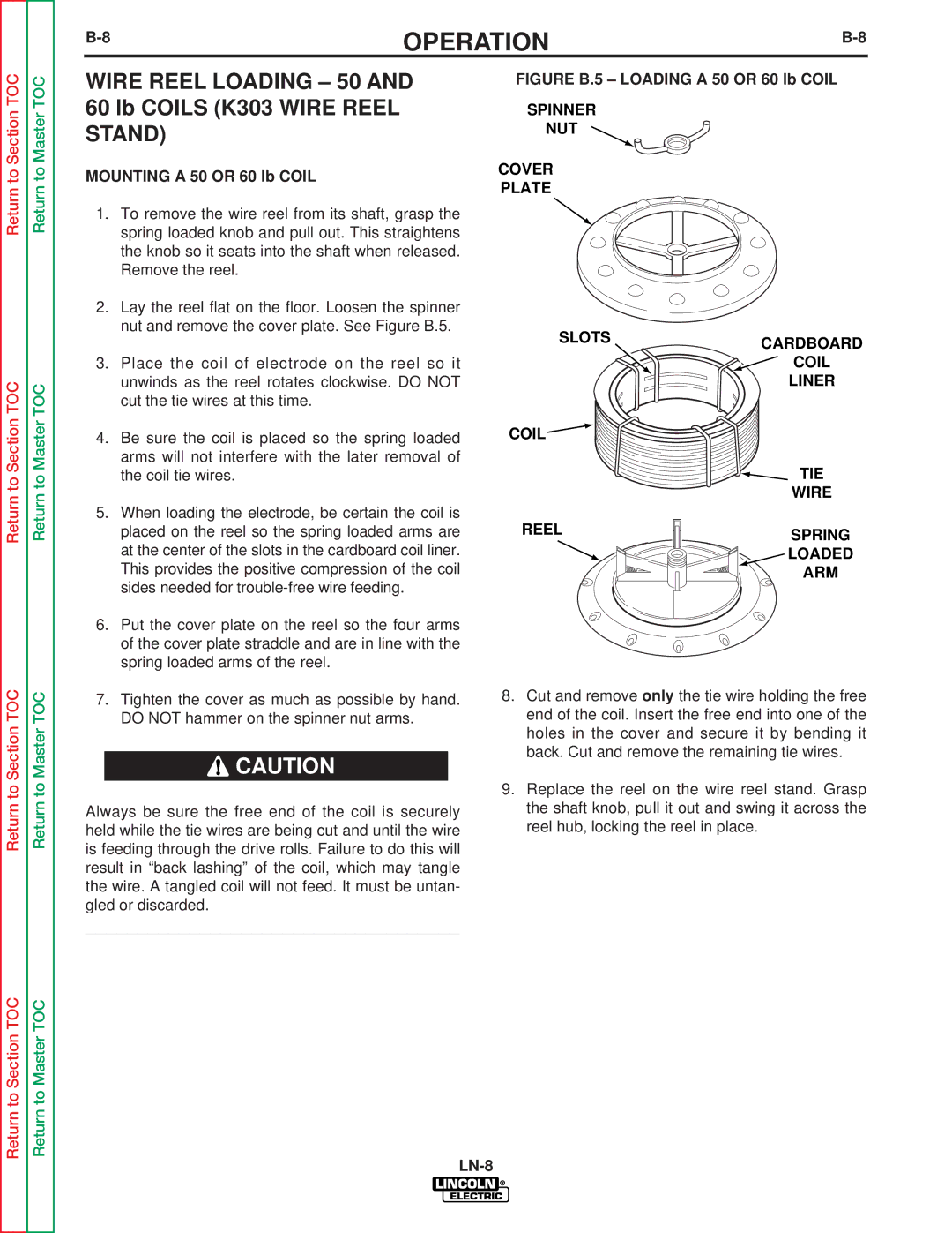 Lincoln Electric SVM132-A service manual Mounting a 50 or 60 lb Coil, Slots Coil Reel 