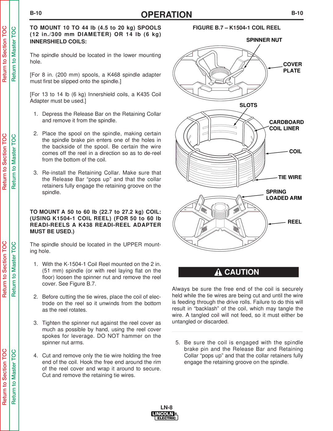 Lincoln Electric SVM132-A service manual To Mount 10 to 44 lb 4.5 to 20 kg Spools, 12 in./300 mm Diameter or 14 lb 6 kg 