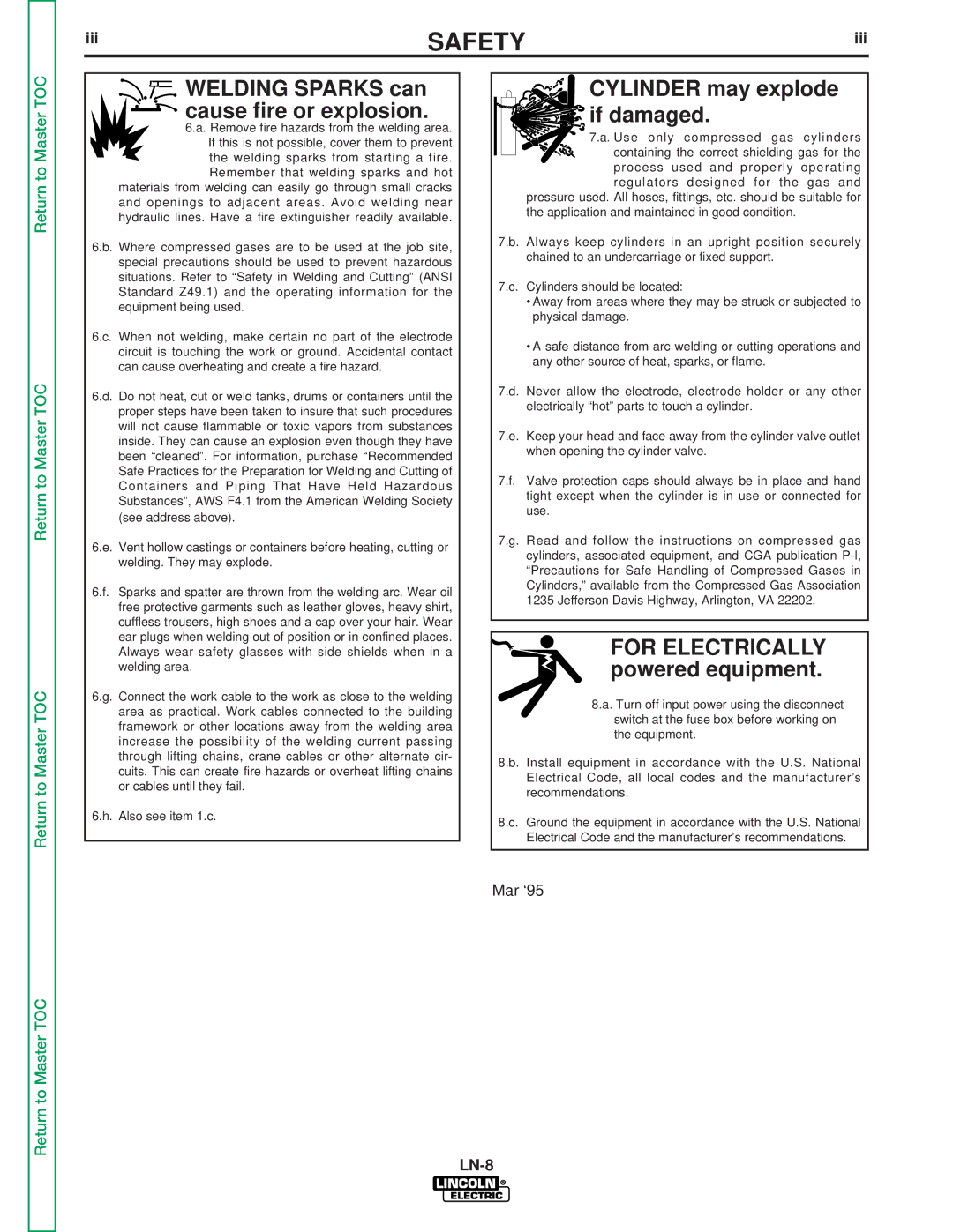 Lincoln Electric SVM132-A service manual Welding Sparks can cause fire or explosion, Iii 