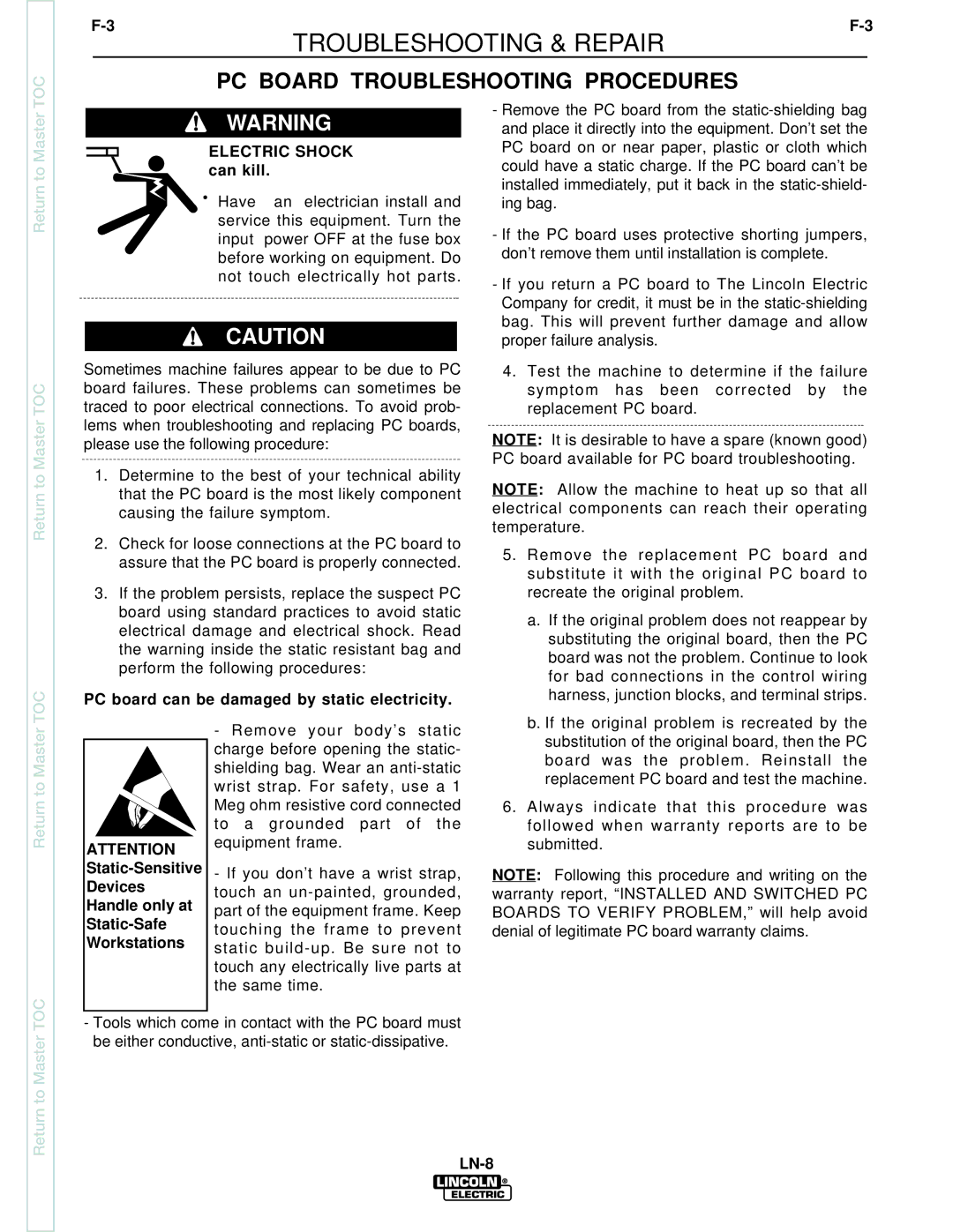 Lincoln Electric SVM132-A service manual Troubleshooting & Repair, PC Board Troubleshooting Procedures 