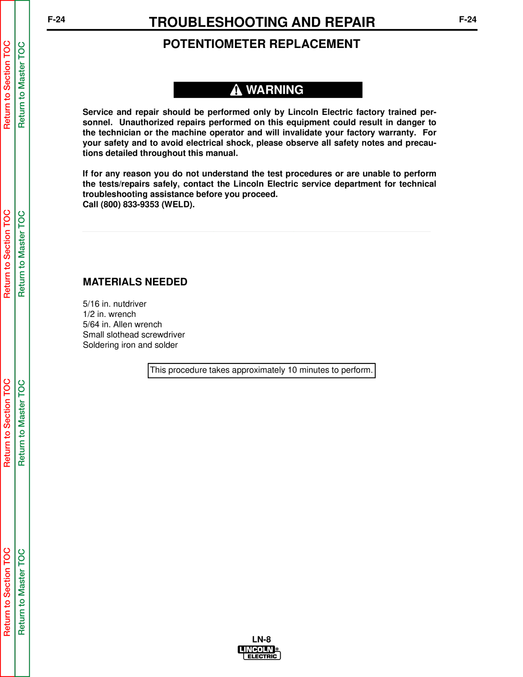 Lincoln Electric SVM132-A service manual Potentiometer Replacement 