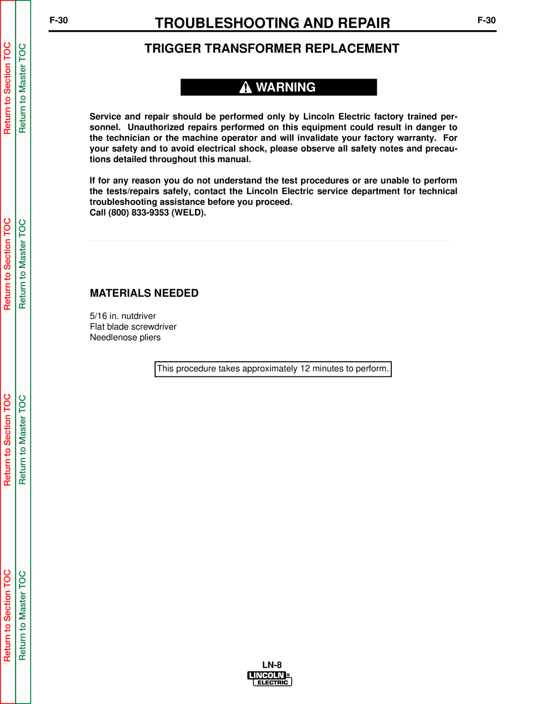 Lincoln Electric SVM132-A service manual Trigger Transformer Replacement 